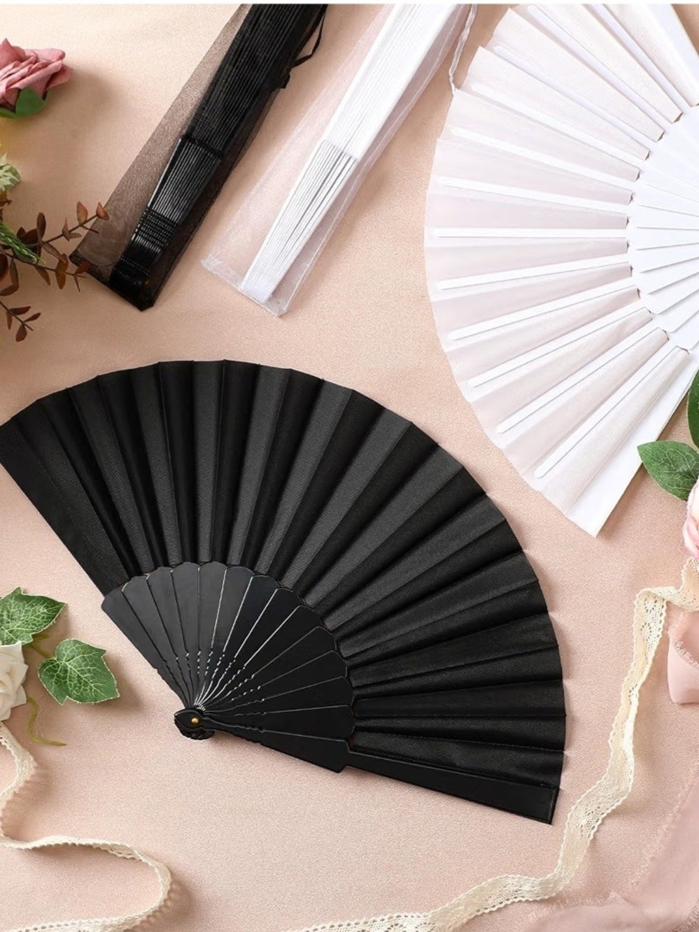 20 Black, 20 White Folding Hand Fan - Elegant Party Accessory